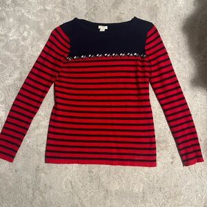 XS J Crew Jeweled Navy Red Striped Sweater